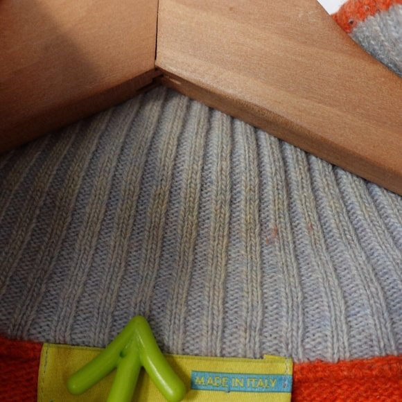 VINTAGE Argyle Wool Sweater Mens Small Knit‎ Orange Jumper Italian 90s LPT ITALY - Picture 10 of 14